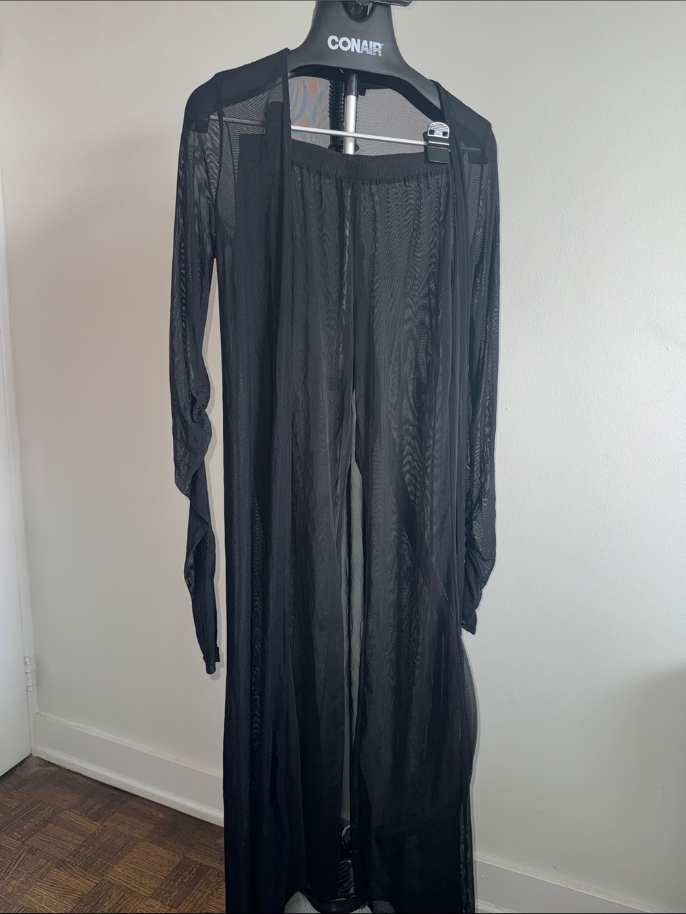 Black Sheer Mesh Wide-Leg pant and Long Top Cover-Up for Swim